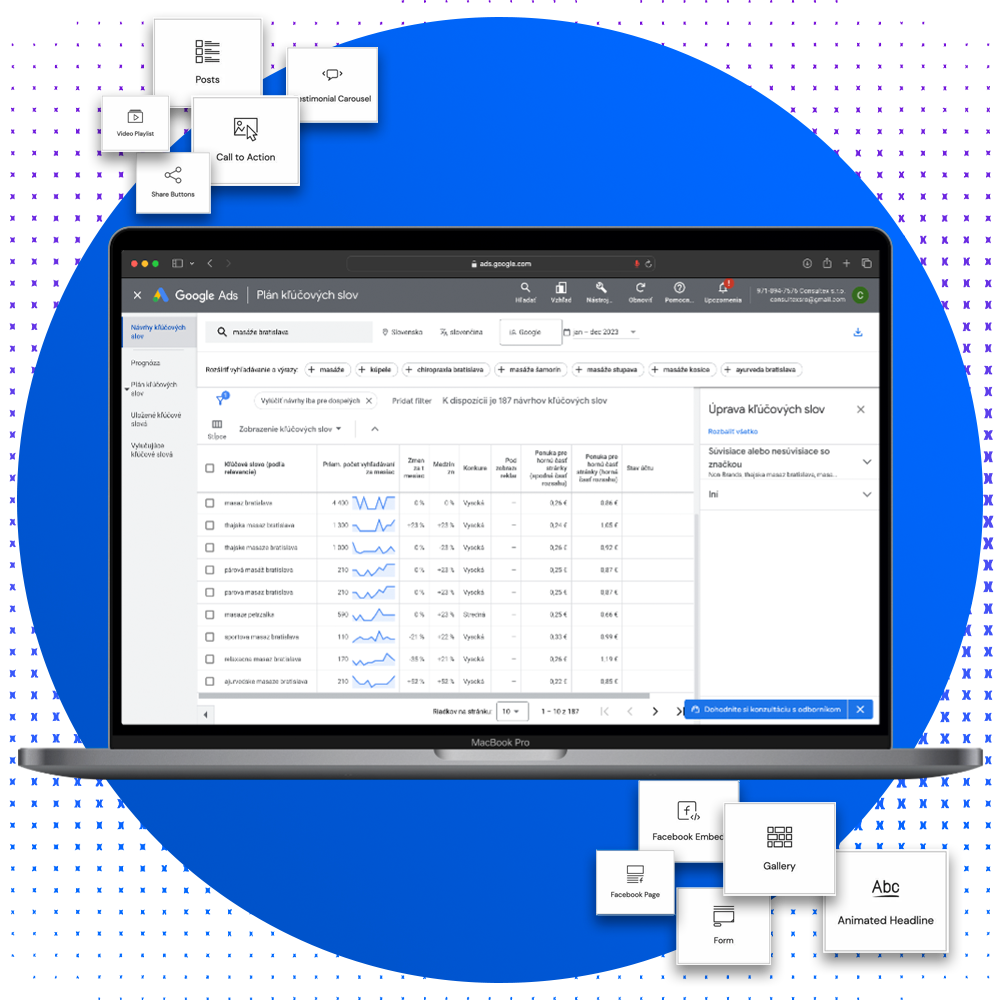 ukážka práce so seo keywords pre naše web stránky na mieru